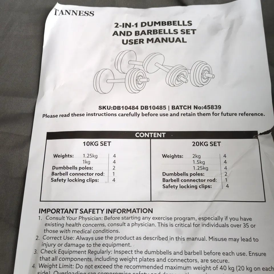 TANNESS DUMBBELL AND BARBELL SET