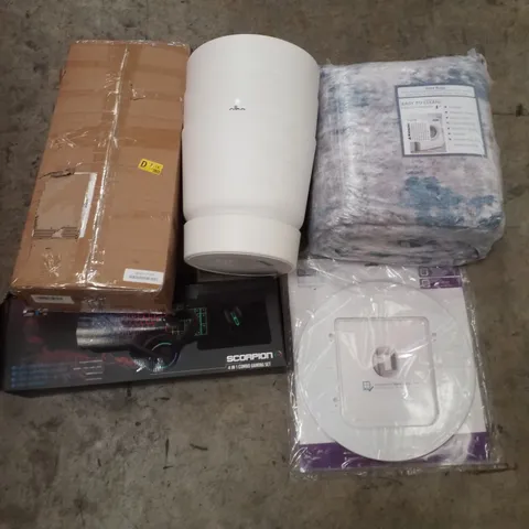PALLET CONTAINING ASSORTED PRODUCTS INCLUDING OVER TOILET STORAGE, 4 IN 1 COMBO GAMING SET, MOU TING ADAPTER, AREA RUG & PLASTIC PLANT POTS