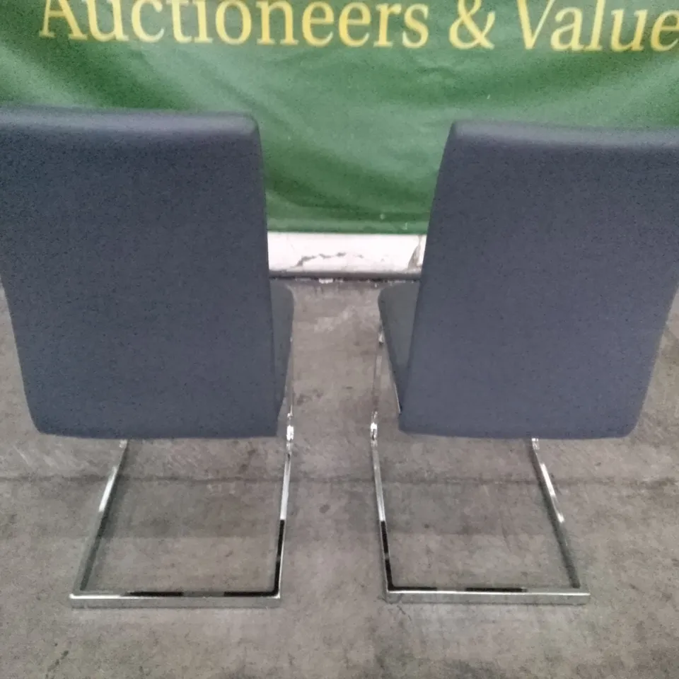 SET OF 2 NEW PERTH GREY LEATHER DINING CHAIRS (CHROME LEG)