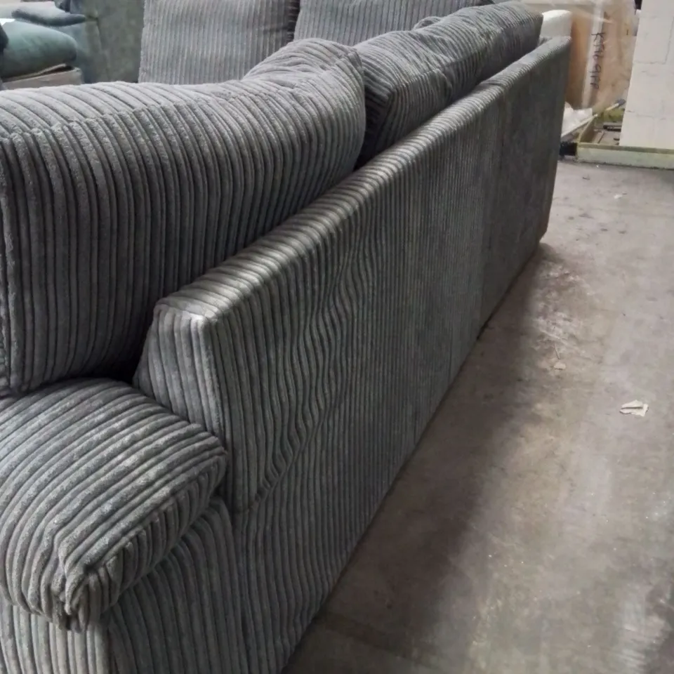 QUALITY DESIGNER CORDUROY FABRIC UPHOLSTERED GREY CORNER/L SHAPE SOFA