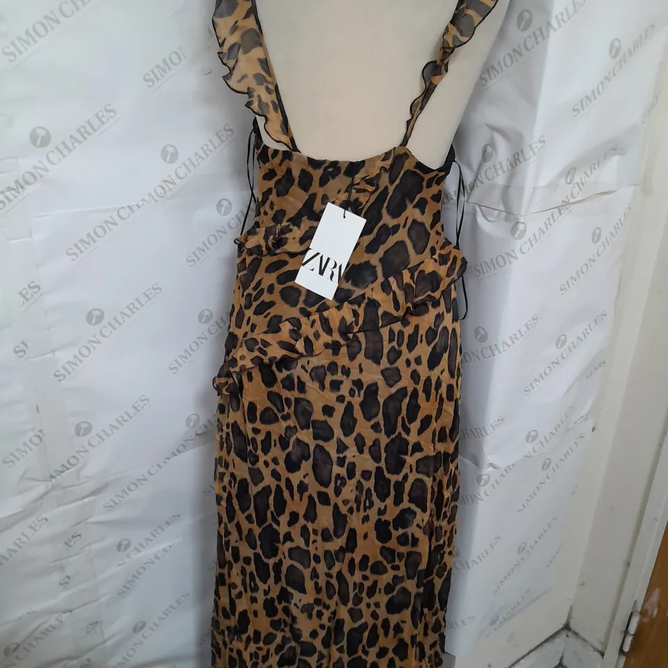 ZARA SLEEVELESS RUFFLE GIRAFFE PRINT MAXI DRESS SIZE M