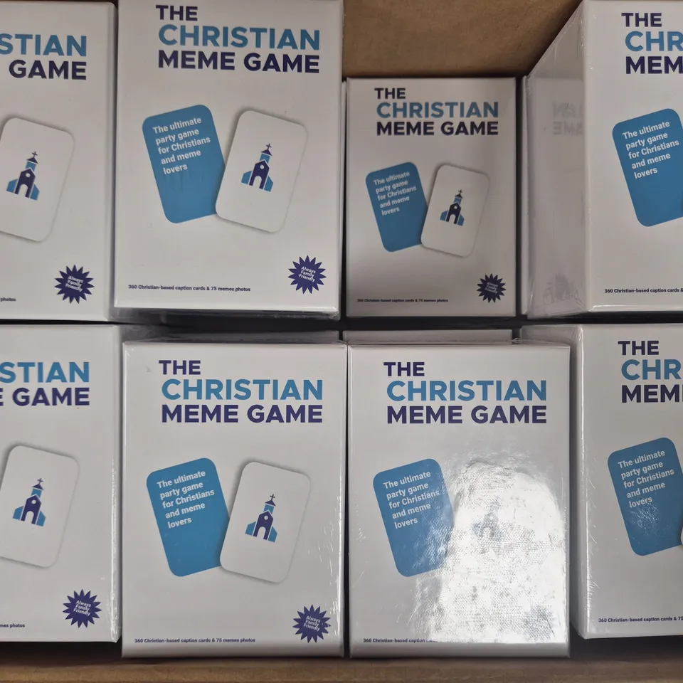 BOX OF APPROXIMATELY 16 SEALED CHRISTIAN MEME PARTY CARD GAMES