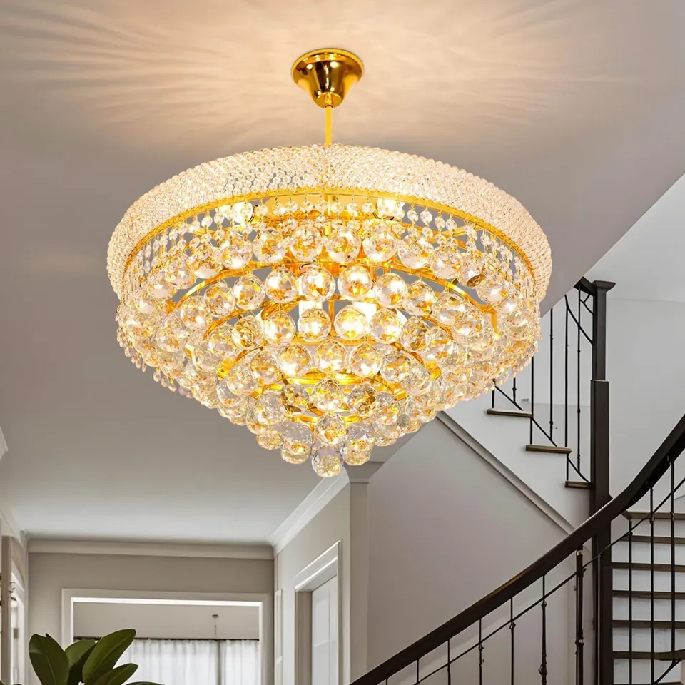 BOXED LUXURY CRYSTAL CHANDELIER, 61CM ROUND CEILING PENDANT LIGHT FIXTURE - GOLD (1 BOX)