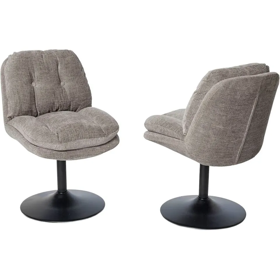 BOXED SET OF 2 JAHNKE KISS TWIST DUO SWIVEL CHAIRS - GREY FABRIC/BLACK LEG
