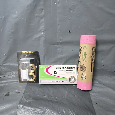 APPROXIMATELY 10 ASSORTED ITEMS TO INCLUDE - 30L PLASTIC BAGS , PERMANENT WHITE MARKERS ETC