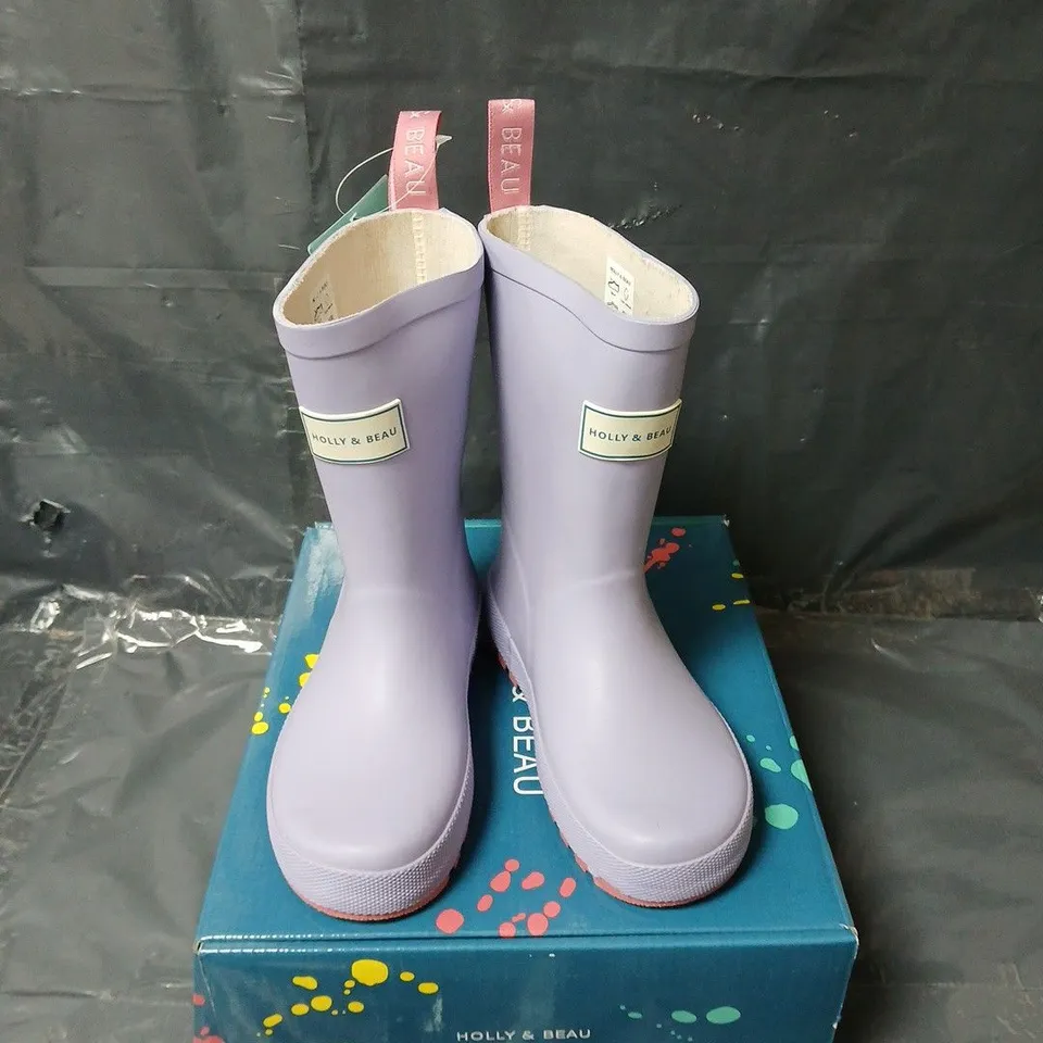 BOXED HOLLY & BEAU RUBBER MAUVE RAINBOOTS - KIDS UK 11