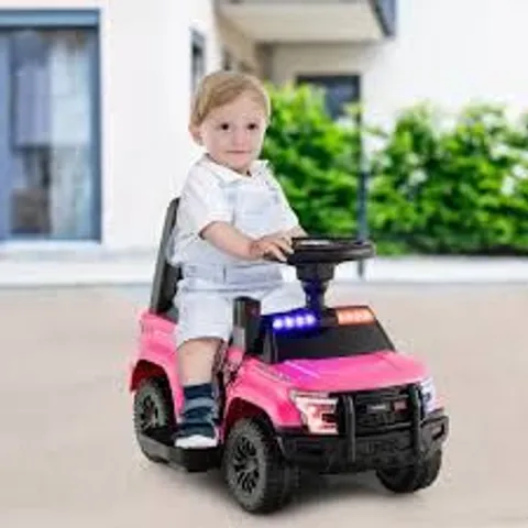 BOXED 6V KIDS RIDE ON POLICE CAR WITH SIDE MEGAPHONE - PINK