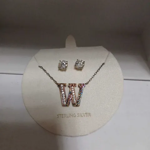 DIAMONIQUE 1.9CT TW 'W' INITIAL PENDANT & EARRING SET IN BAUBLE STERLING SILVER 