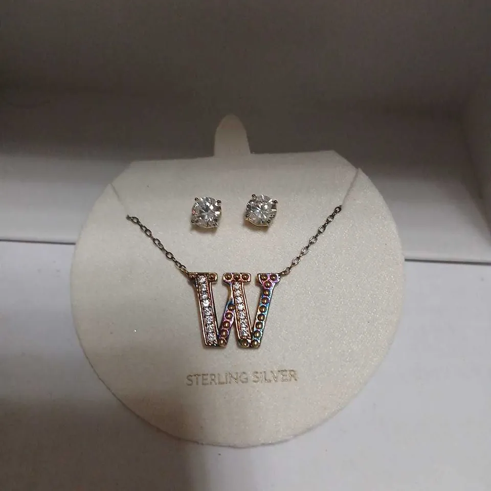 DIAMONIQUE 1.9CT TW 'W' INITIAL PENDANT & EARRING SET IN BAUBLE STERLING SILVER 