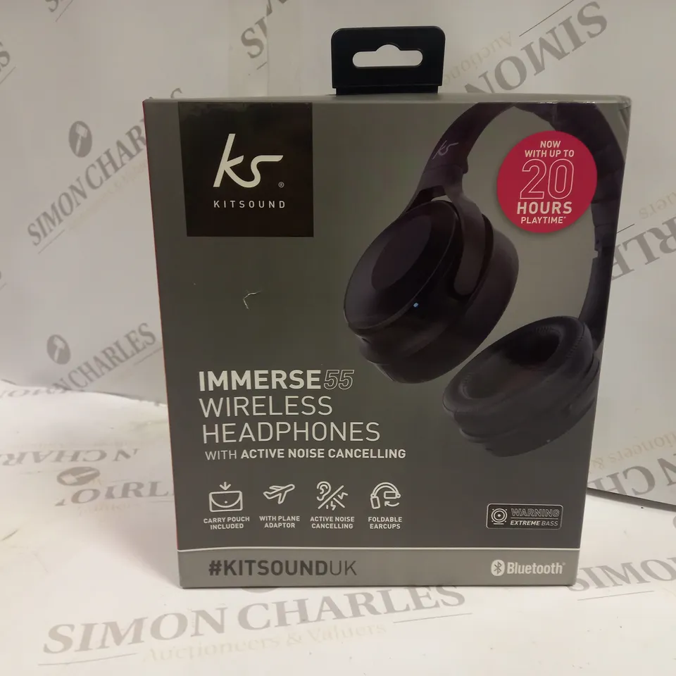 BOXED KITSOUND IMMERSE55 WIRELESS ACTIVE NOISE CANCELLING HEADPHONES