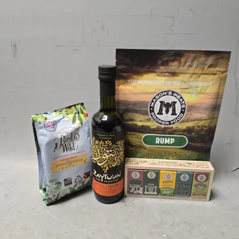APPROXIMATELY 30 ASSORTED FOOD & DRINK ITEMS TO INCLUDE - MEASONS MEATS RUMP , BIRD WILD ESPRESSO BLEND ETC