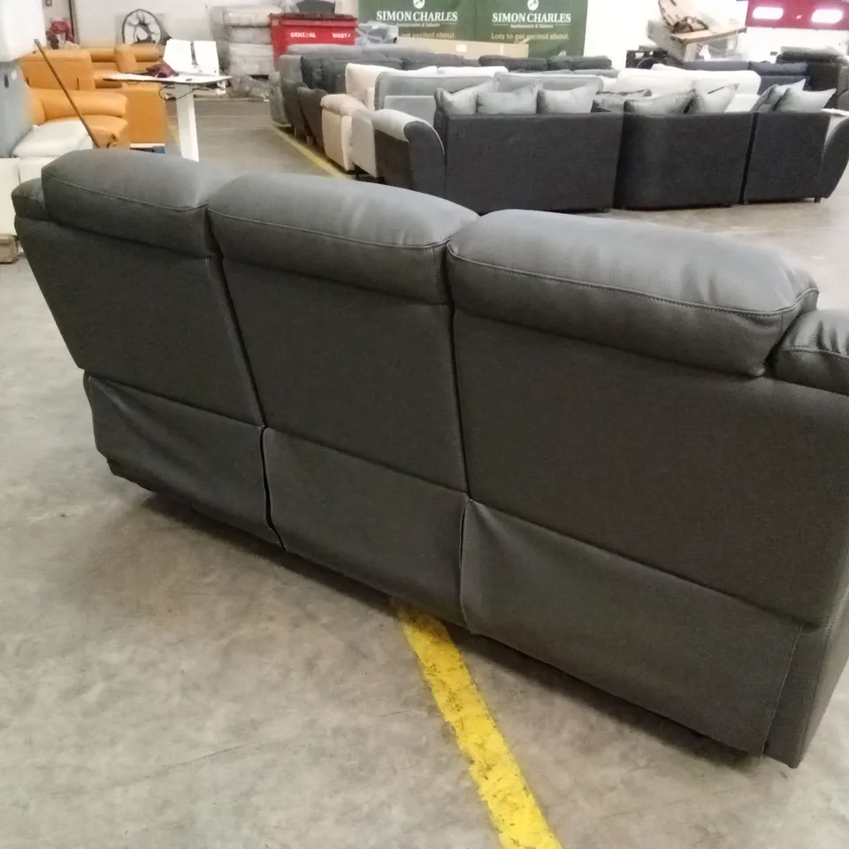 ROTHBURY LUXURY FAUX LEATHER HIGH BACK 3 SEATER MANUAL RECLINER SOFA - CHARCOAL RRP £729