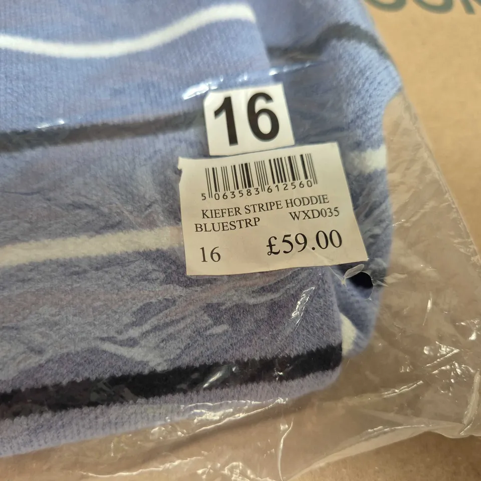CREW CLOTHING COMPANY KIEFER STRIPE HOODIE - BLUE STRIPE, UK 16