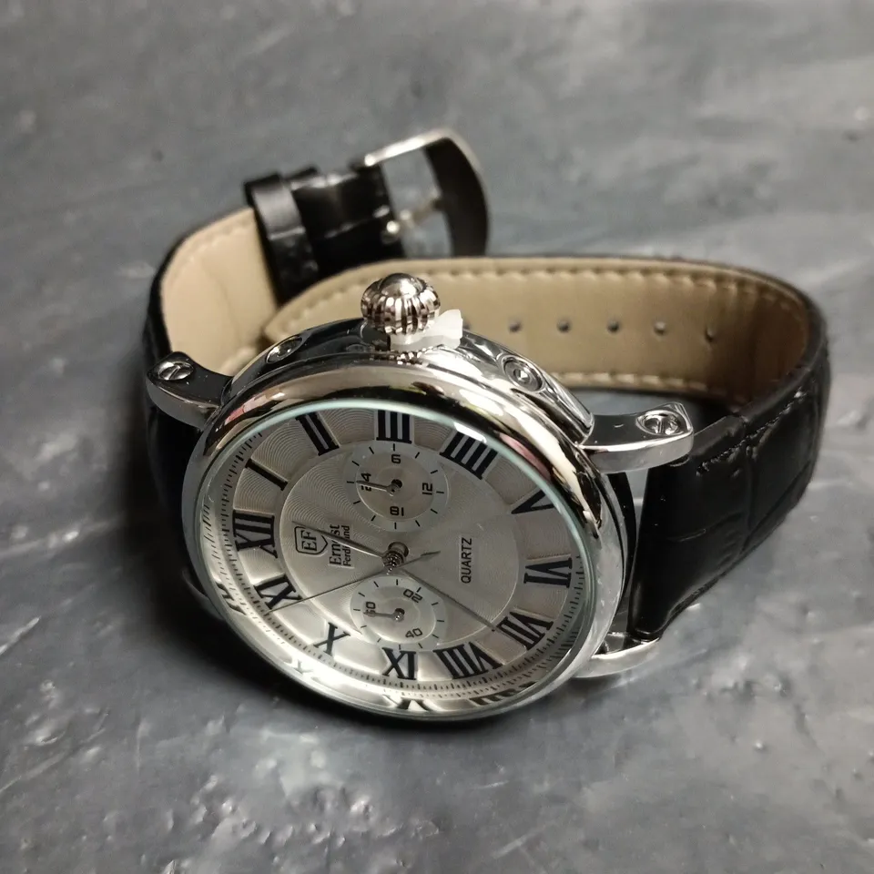 MENS ERNEST FERDINAND WATCH – FUNCTIONING SUB DIALS – LEATHER STRAP WATCH