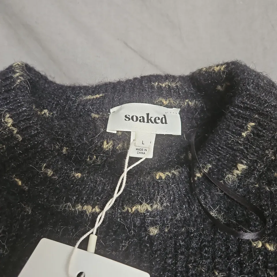 SOAKED BLACK KNIT JUMPER WITH CREAM FLECKS – UK SIZE L