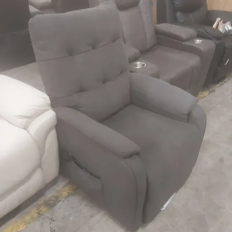 DESIGNER GREY FABRIC UPHOLSTERED POWER RECLINER CHAIR 