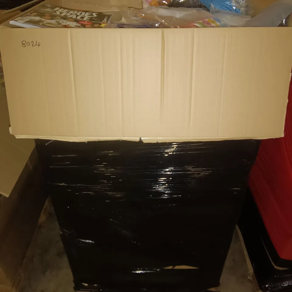 PALLET OF ASSORTED ITEMS TO INCLUDE SAFETY GLASSES, CRAFT AND PARTY PACKS AND ARTIFICIAL FOAM FLOWERS