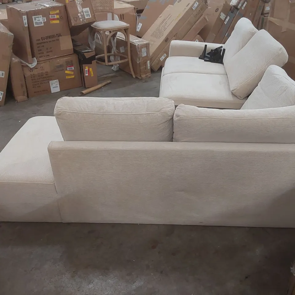 QUALITY DESIGNER UPHOLSTERED CORDUROY BEIGE CORNER SOFA BED