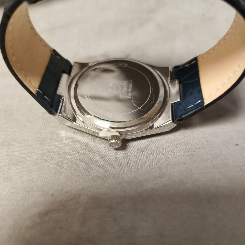 MENS ERNEST FERDINAND WATCH – DAY DATE CALENDAR DIAL – LEATHER STRAP – 3ATM WATER RESISTANT