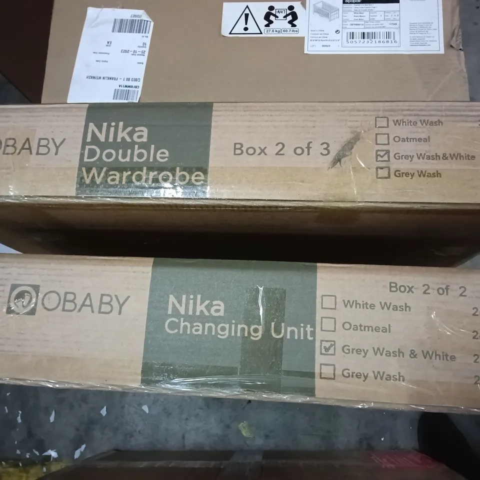 LOT OF 2 BOXED OBABY NIKA FURNITURE PARTS IN GREY WAS AND WHITE