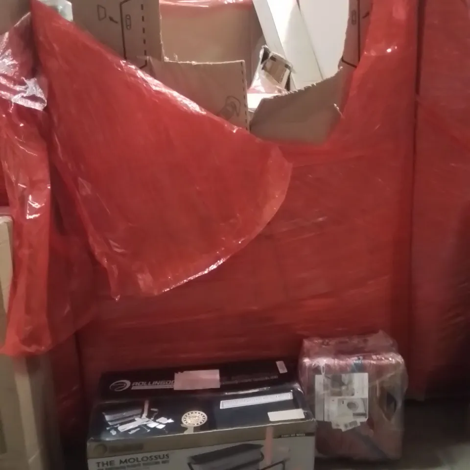 PALLET OF ASSORTED HOUSEHOLD GOODS AND PRODUCTS TO INCLUDE;AREA RUG,PAINTERS SET,CANOPY 