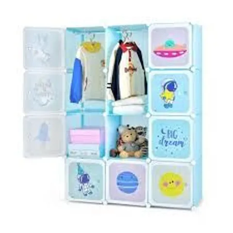 BOXED COSTWAY 12 CUBE BLUE KIDS PORTABLE WARDROBE