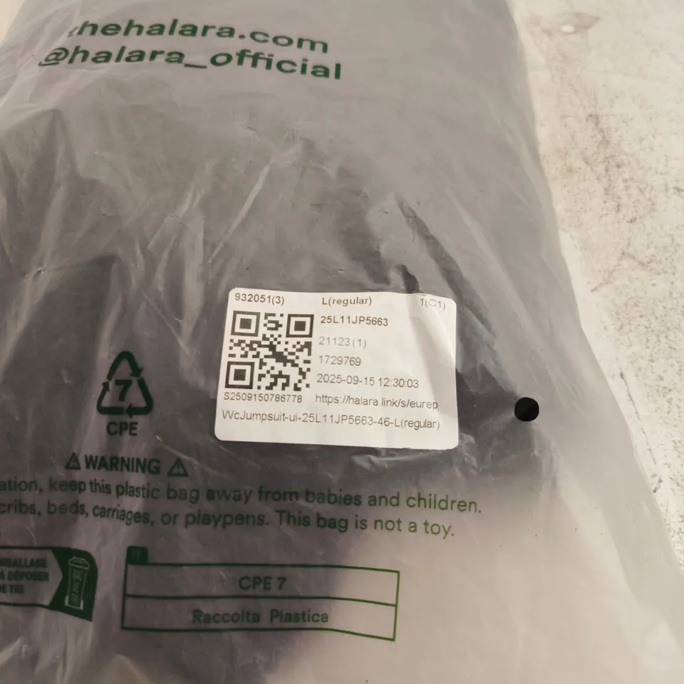 HALARA JUMPSUIT (L REGULAR) – PLASTIC PACKAGING