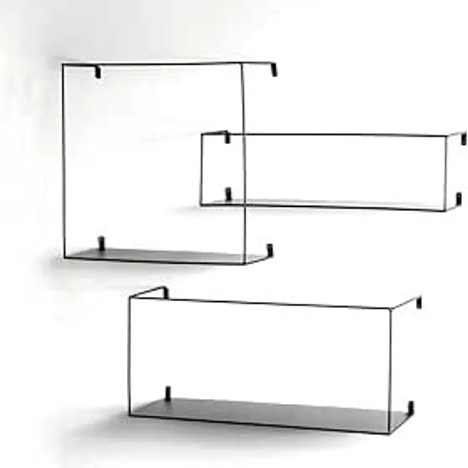 BOXED HAKU MOBEL SET OF 3 WALL SHELVES STORAGE WALL SPACE METAL BLACK