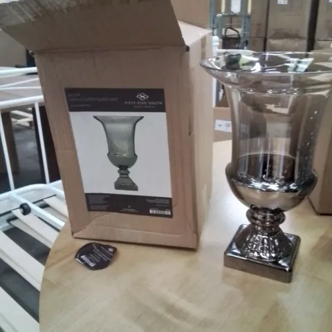 BOXED ALEXA SMALL FLUTED GLASS VASE SILVER OMBRE FINISH 