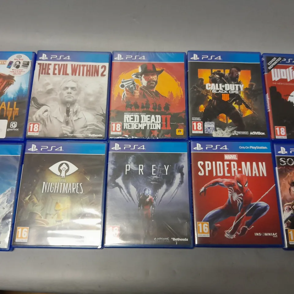 SET OF APPROX 10 ASSORTED PLAYSTATION 4 GAMES TO INCLUDE - MARVEL SPIDER MAN , CALL OF DUTY BLACK OPS 4 , PREY ETC
