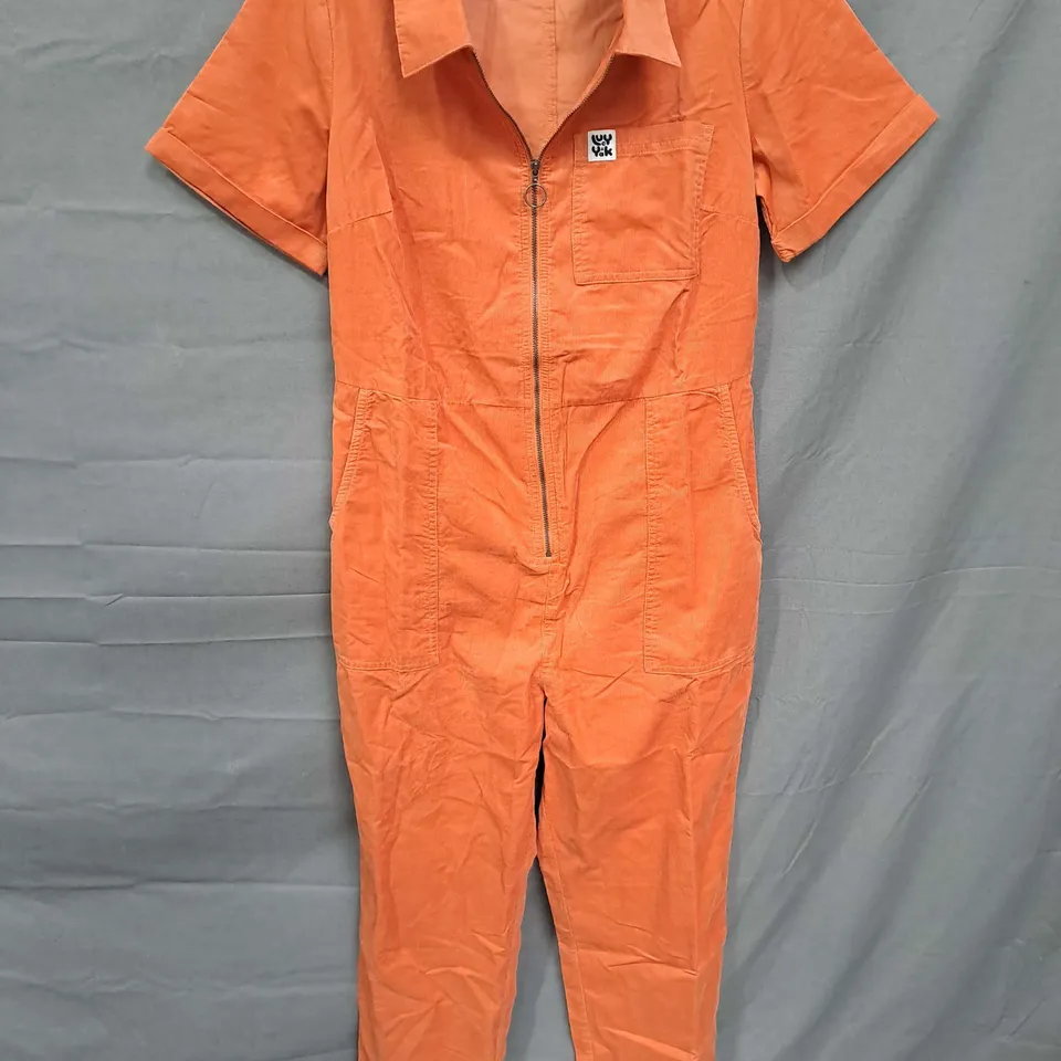 LUCY & YAK REX NEEDLECORD JUMPSUIT IN SUNSET ORANGE SIZE 10