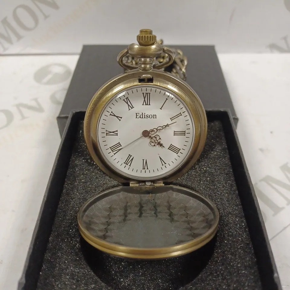 EDISON GOLD COLOUR POCKET WATCH WITH CHAIN 