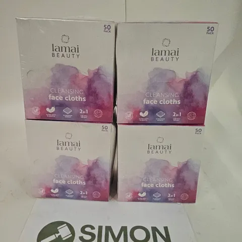 LOT OF 4 SEALED LAMAI BEAUTY 50-PACKS OF CLEANSING FACIAL CLOTHS