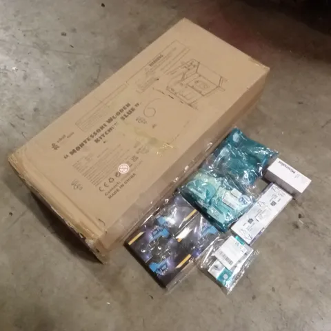 PALLET OF ASSORTED ITEMS TO INCLUDE: KIDS WOODEN PLAY KITCHEN, HEALTH AND BEAUTY PRODUCTS, LED WORK LIGHTS ETC