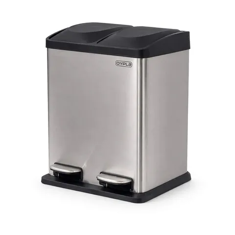 OYPLA 30L STAINLESS STEEL DOUBLE COMPARTMENT RECYCLING PEDAL KITCHEN WASTE BIN