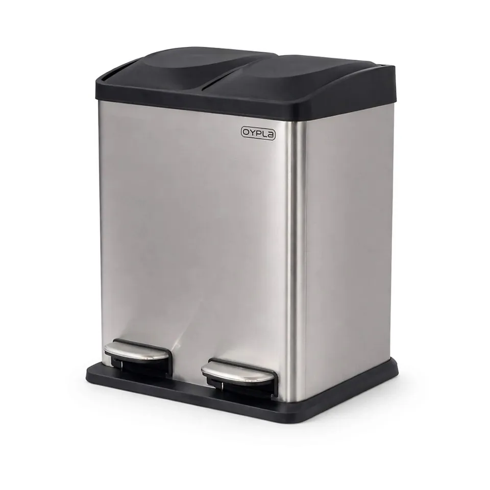 OYPLA 30L STAINLESS STEEL DOUBLE COMPARTMENT RECYCLING PEDAL KITCHEN WASTE BIN