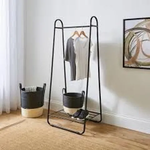 BOXED CLOTHES RAIL WITH BUILT IN STORAGE SHELF - BLACK (1 BOX)
