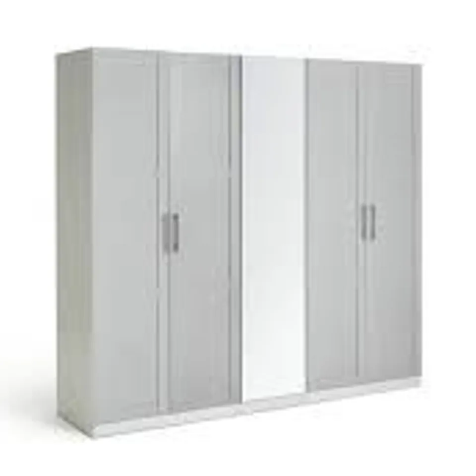 BOXED 5 DOOR ROBE WITH MIRROR GREY