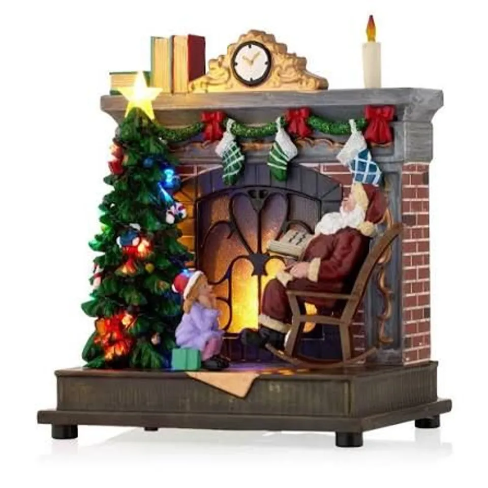BOXED SANTA EXPRESS PRE LIT FIREPLACE SANTA DECOR