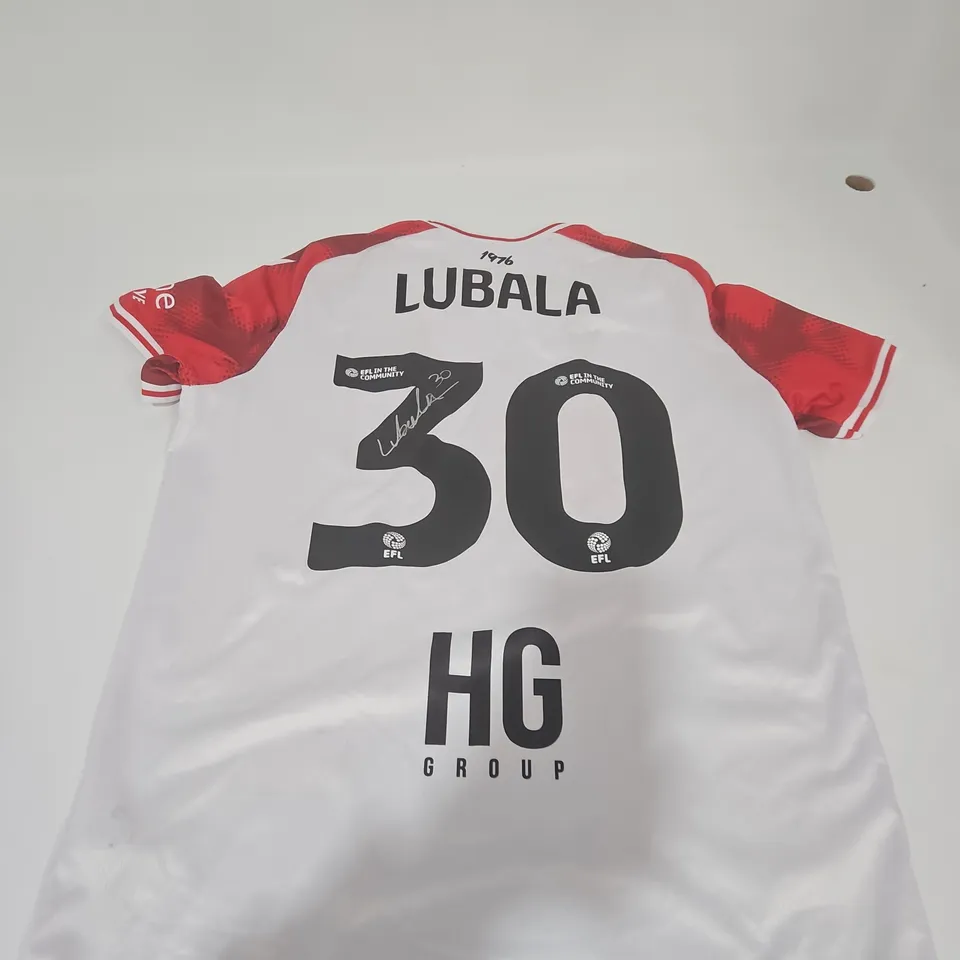STEVENAGE FC SIGNED HOME SHIRT – UK SIZE L - LUBALA 30