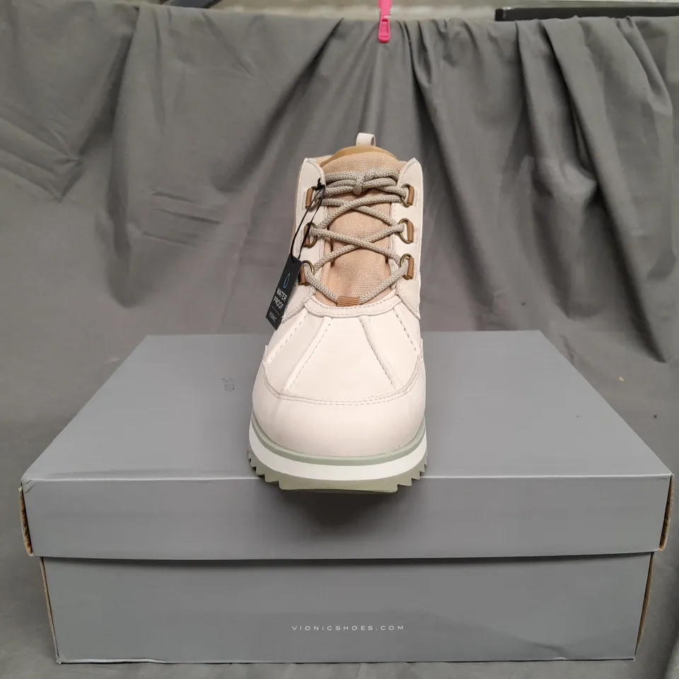 BOXED PAIR OF VIONIC HIGH TOP BOOTS IN CREAM SIZE 7