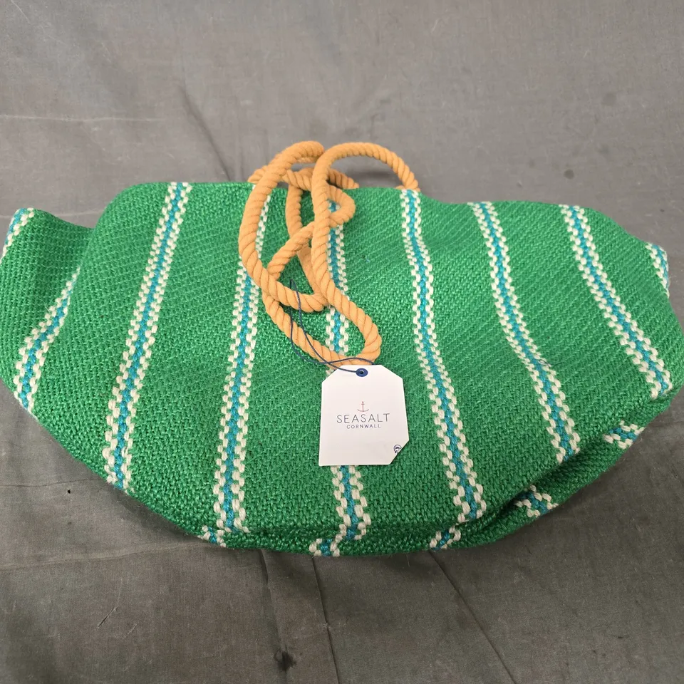 SEASALT CORNWALL ALKANET BAG – GREEN & WHITE STRIPED TOTE, ONE SIZE