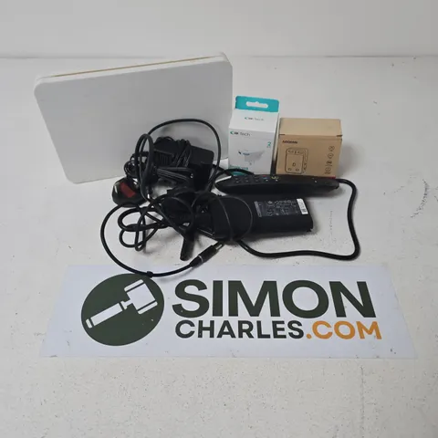 APPROXIMATELY 8 ASSORTED HOUSEHOLD ITEMS TO INCLUDE ROUTERS, SINGLE USB MAINS CHARGER, CABLES, ETC