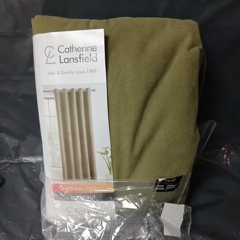 CATHERINE LANSFIELD WILSON VELVET THERMAL BLACKOUT EYELET CURTAINS - OLIVE - 46" X 90"