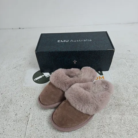 EMU AUSTRALIA WOMEN'S SHEARLING SLIPPERS – BROWN SUEDE WITH FUR (BOXED) WOMEN UK 8