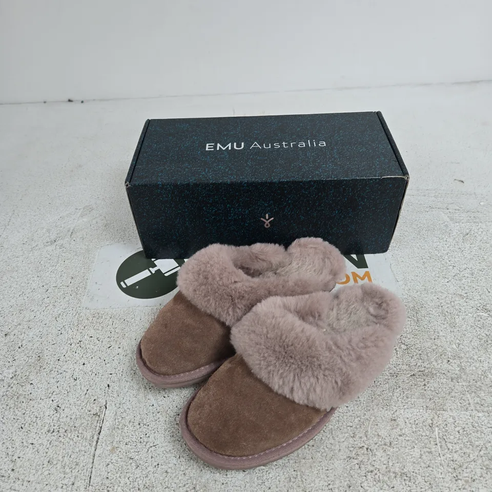 EMU AUSTRALIA WOMEN'S SHEARLING SLIPPERS – BROWN SUEDE WITH FUR (BOXED) WOMEN UK 8
