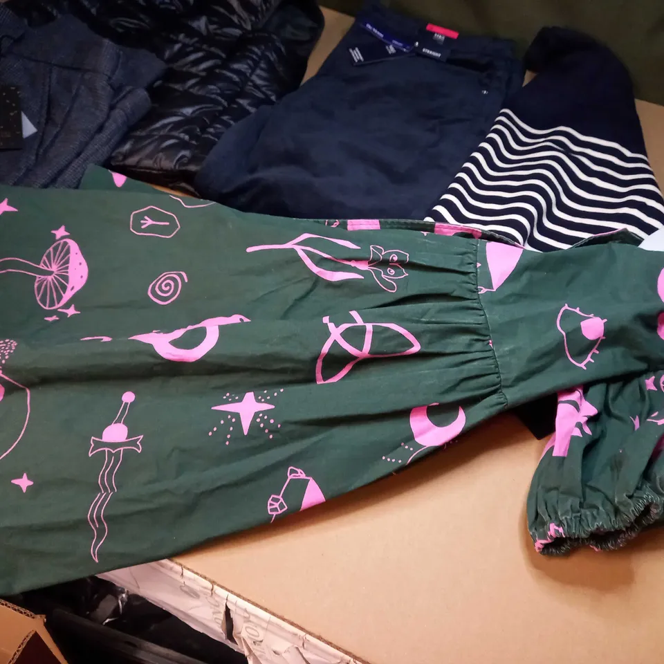 LOT OF APPROX 25 ASSORTED CLOTHING ITEMS VARYING IN SIZE/COLOUR/STYLE TO INCLUDE: TROUSERS, TOPS, DRESSES