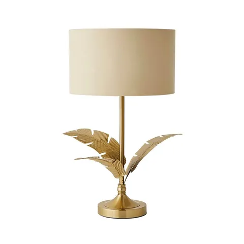BOXED ALIASKAR RUST RED DRUM SHADE GOLD PALM LEAF DETAIL SINGLE STEM TABLE LAMP