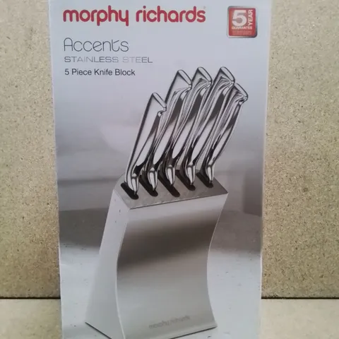 BOXED MORPHY RICHARDS ACCENTS 5 PIECE KNIFE BLOCK STAINLESS STEEL