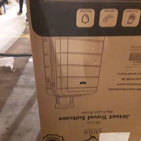 BOXED KEPLIN LUGG 28 INCH JET SET TRAVEL SUITCASE BLACK AND BROWN COLOUR 